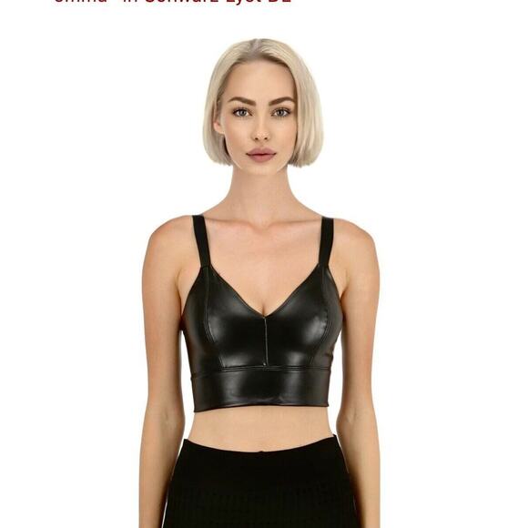 Wolford Sexy Black Emma Vegan Leather V-Neck Back Zip Bralette Crop Top 4 - Picture 1 of 9